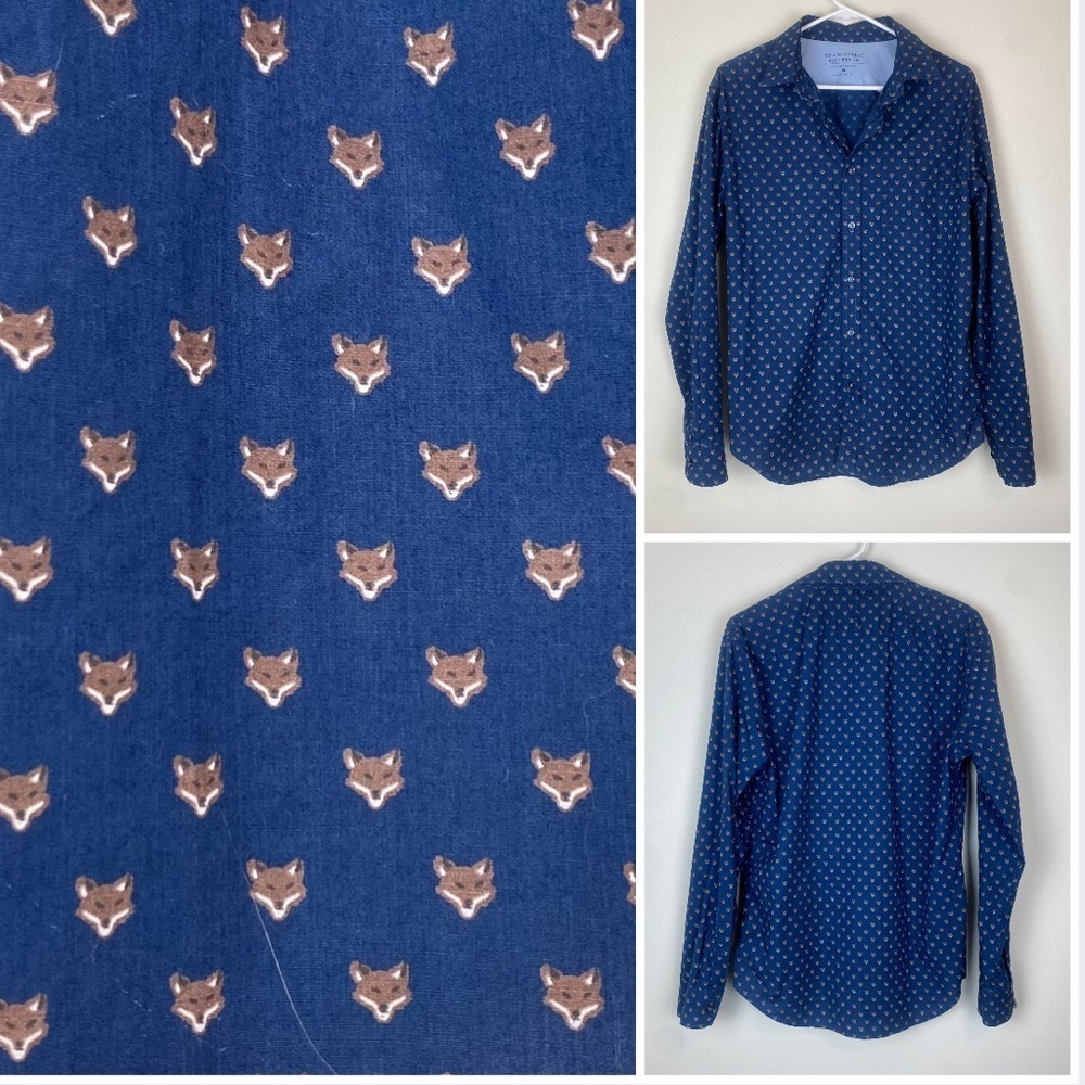 BANANA REPUBLIC Men’s Luxe Poplin Grant Slim Fit Button Down Shirt Fox Graphic M
